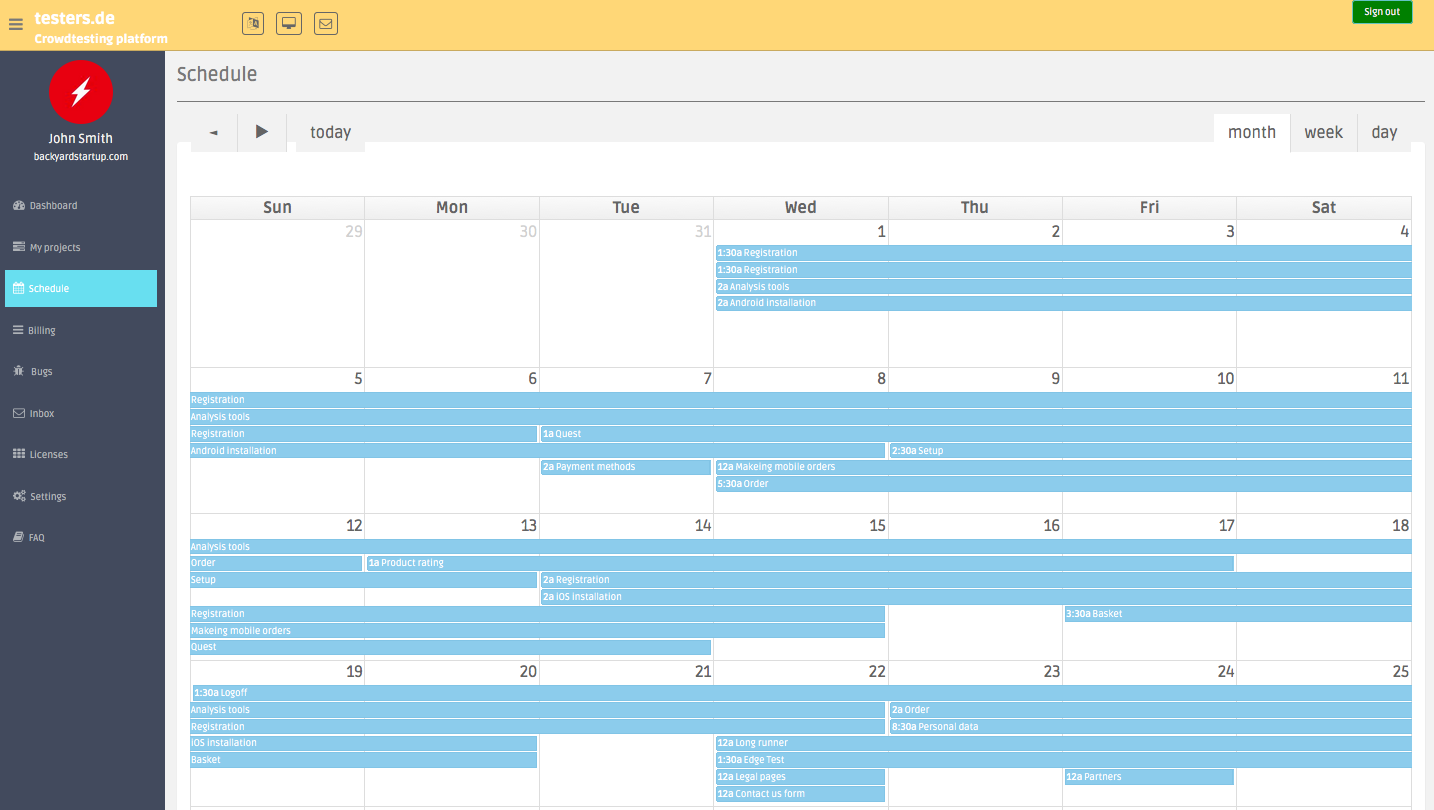 Plan your tests with the scheduling tool